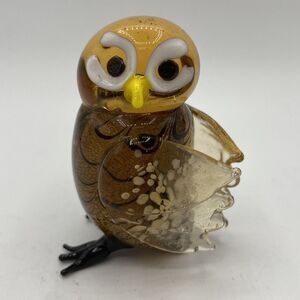Global Village Glass Studios Blown Glass Owl 2.25 Inches Tall Kische Brown Owl